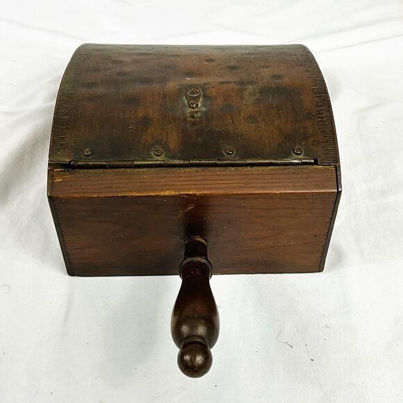 Antique Coal Scuttle Hammered Copper Lid Wood Box Handle Fireside Hod Kindling - Picture 5 of 10
